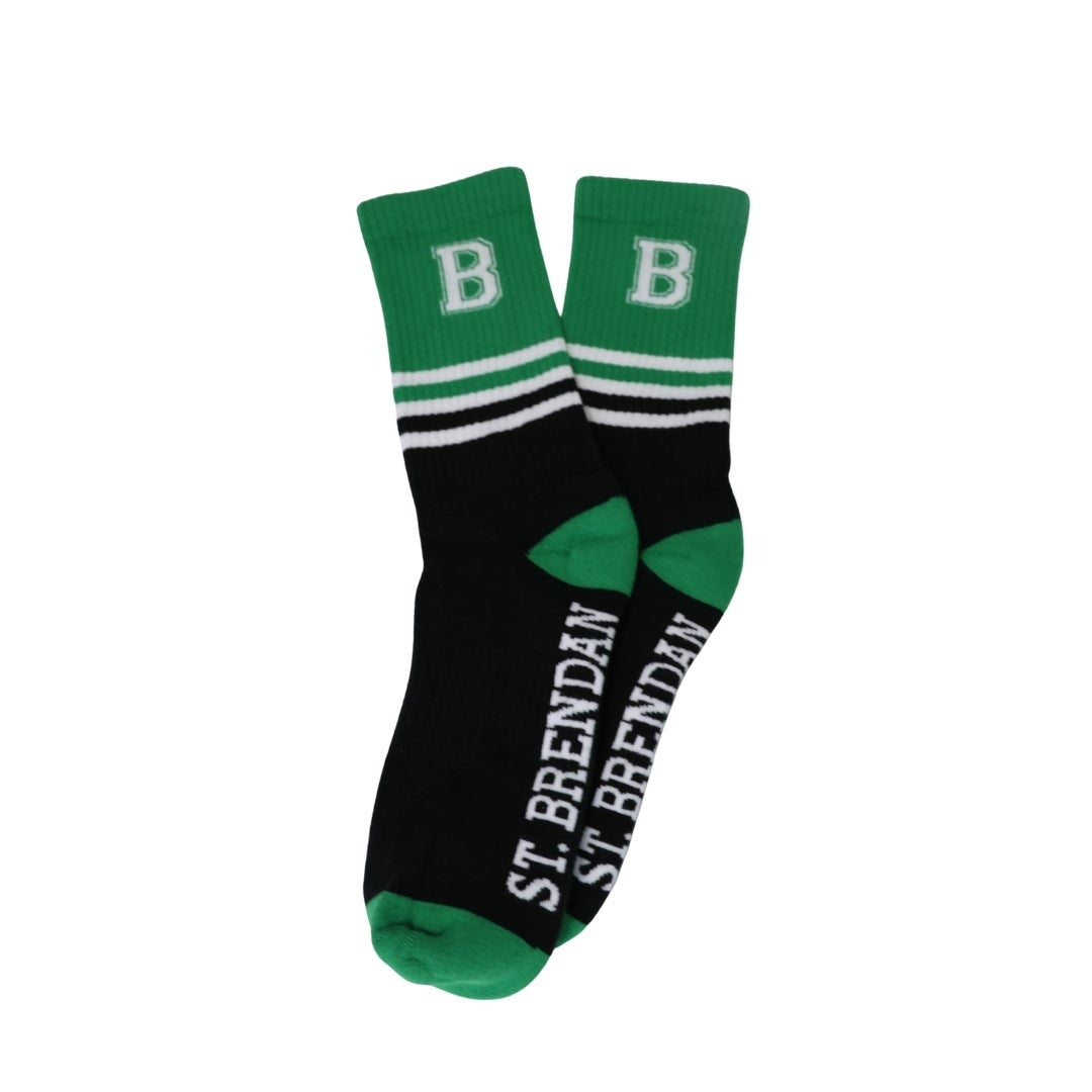 Green and Black Stripe Crew Socks Sabre Store St. Brendan High School